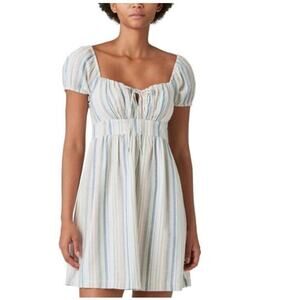 Lucky Brand Linen Blend Striped Puff Sleeve Mini Dress Boho Sz XL